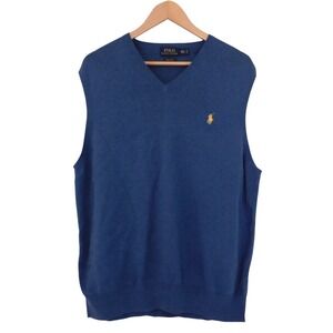Vintage Polo Ralph Lauren Vest Men's 2XL XXL Blue 100% Pima Cotton Sweater Pony
